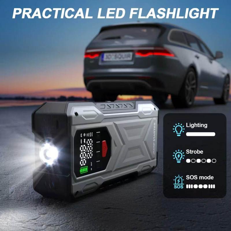 Arrancador de coche de 16000 mAh con compresor de aire incorporado - Arranque de vehículos de 12 V, compatible con modelos de gasolina de 10 L y diésel de 9 L, herramienta portátil multifuncional de rescate en carretera.