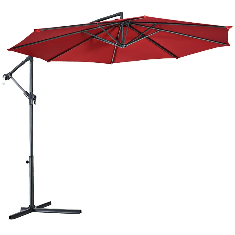 Costway Sombrilla de madera de jardín Ø300cm Sombrilla para exterior y playa Rojo