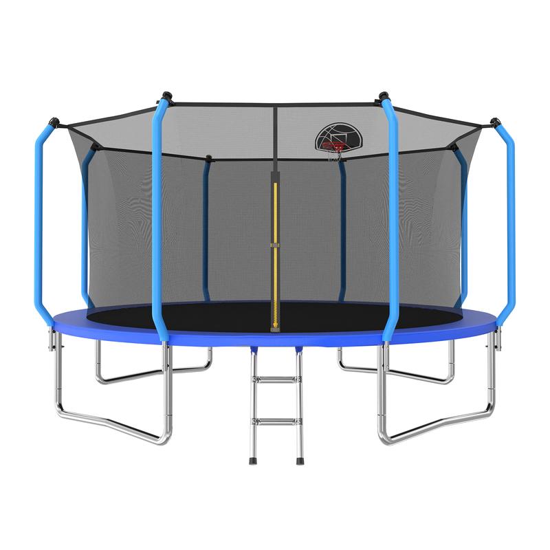 Cama elástica azul de 8/10/12/14 pies para parque infantil, tamaño estándar, con escalera y aro de baloncesto. Cama elástica resistente para exteriores, reforzada y de mayor grosor. Marca: summerwins.
