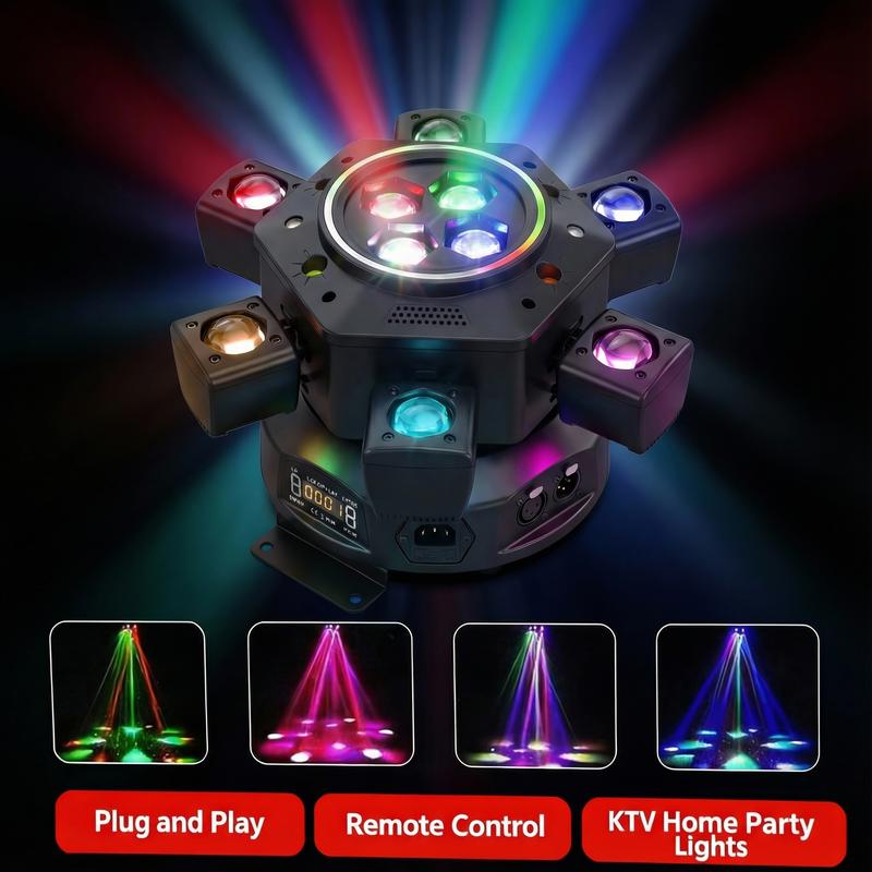 Foco de escenario para DJ de 180 W para fiestas, foco LED RGBW 6 en 1 de 6 brazos para DJ, compatible con DMX-512 y control de sonido, foco de escenario para fiestas