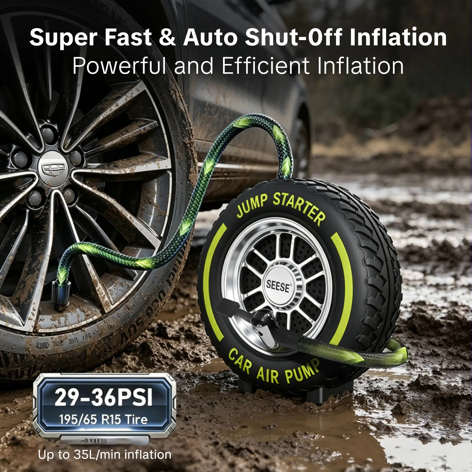 Compresor de aire portátil para inflar neumáticos (150 PSI)