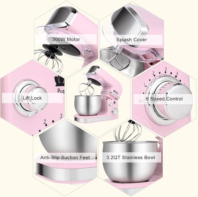 Batidora de pie Kitchen in the Box de 3,2 cuartos de galón: batidora de alimentos compacta y ligera, 6 velocidades, máquina mezcladora de cocina multifuncional para hornear pequeñas cantidades, batidora de pie multifuncional.