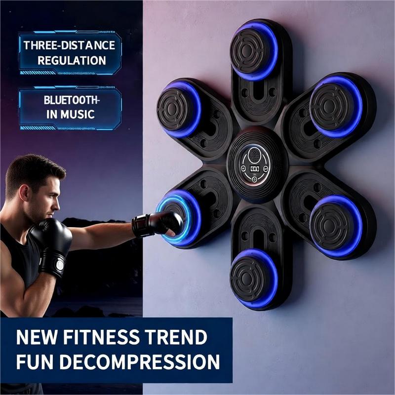 Máquina de boxeo electrónica de pared con música - Equipo de entrenamiento físico con guantes de boxeo, música incorporada, 3 distancias/tamaños, 9 modos, 9 velocidades, Bluetooth inteligente, entrenamiento físico efectivo, compacto y conveniente para adu