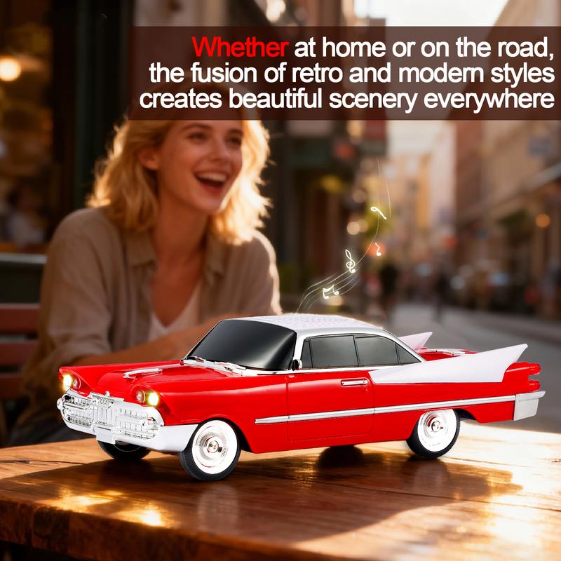 Altavoz Bluetooth WSTER WS-1965 réplica de muscle car clásico con luces LED, batería recargable y audio portátil para amantes de los coches.