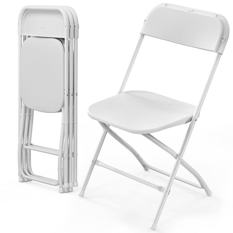 Sillas plegables de plástico VINGLI - Juegos de 4/6/10 piezas, asientos resistentes de color blanco con estructura metálica estable, diseño limpio, muebles de interior que ahorran espacio, fácil plegado, montaje rápido, patas de goma que protegen los suel