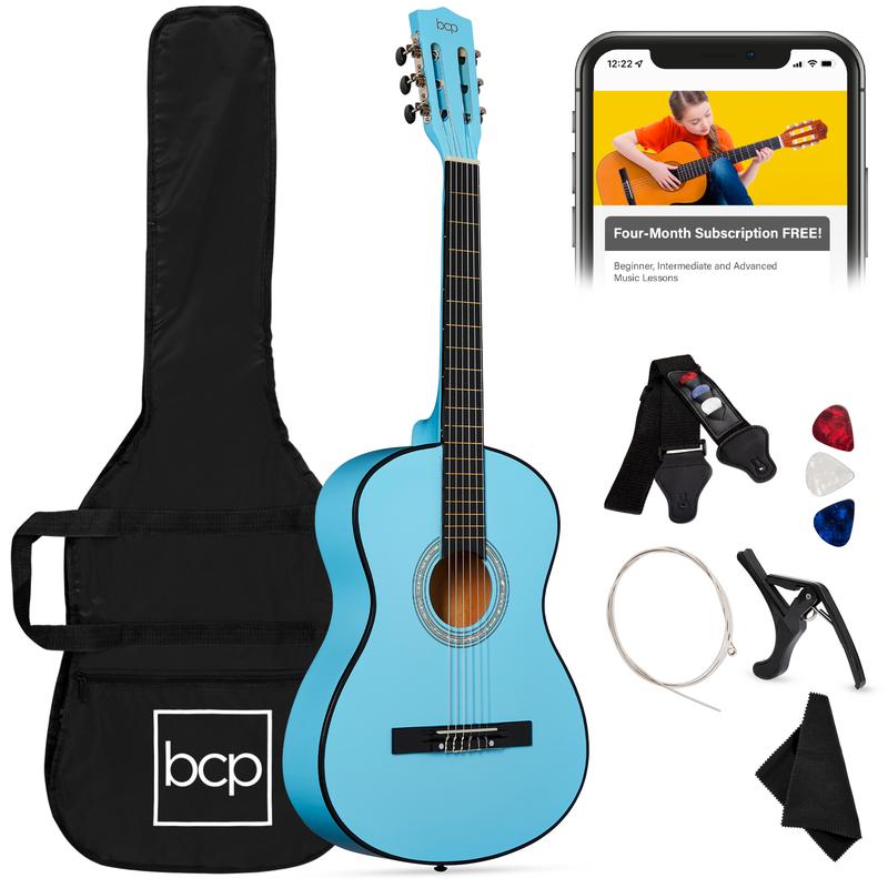 Kit de iniciación a la guitarra acústica para principiantes de 38 pulgadas con funda, correa y cuerdas.