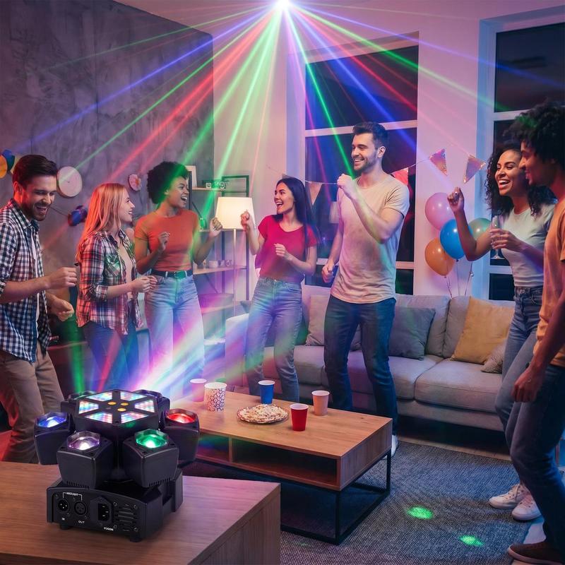 Luces de fiesta para DJ de 150 W con 6 brazos, luz de escenario RGBW de 150 W con láser rojo y verde, luces de discoteca sincronizadas con música y activadas por sonido, luz estroboscópica DMX512 para bodas, clubes y fiestas en casa.