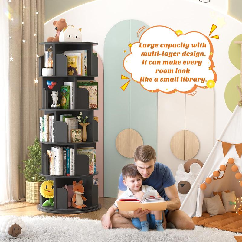 Estantería giratoria Homieasy de 4/5/6 niveles, torre de estantería giratoria de madera con exhibición de 360°, estantería de pie con almacenamiento, estantería giratoria de esquina para espacios pequeños, dormitorio, sala de estudio.