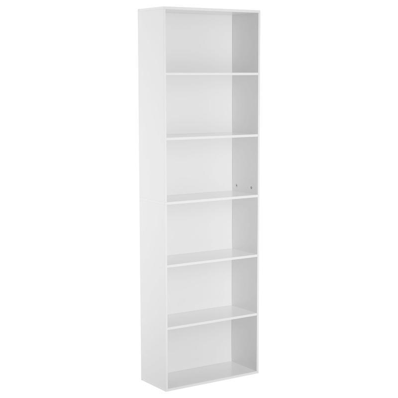 Librería alta de 6 baldas, librería de madera maciza con estilo rústico industrial para oficina en casa, organizador de almacenamiento resistente de 6 niveles para sala de estar.