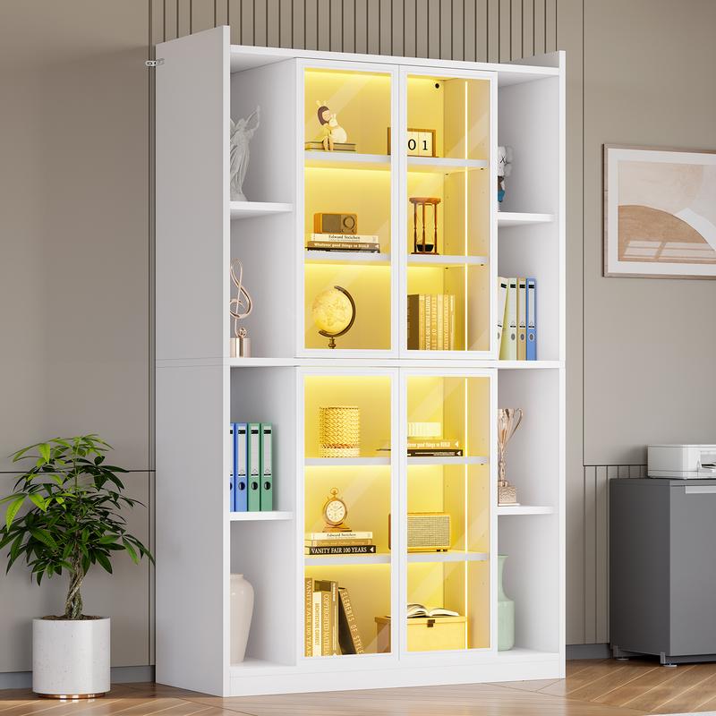 Vitrina expositora Sedeta de 162 cm (64") con puertas de cristal acrílico - Mueble alto de 6 niveles, luces LED, estantes ajustables, estética moderna y glamurosa, fácil montaje, decoración para sala de estar/oficina, decoración de habitaciones, decoració