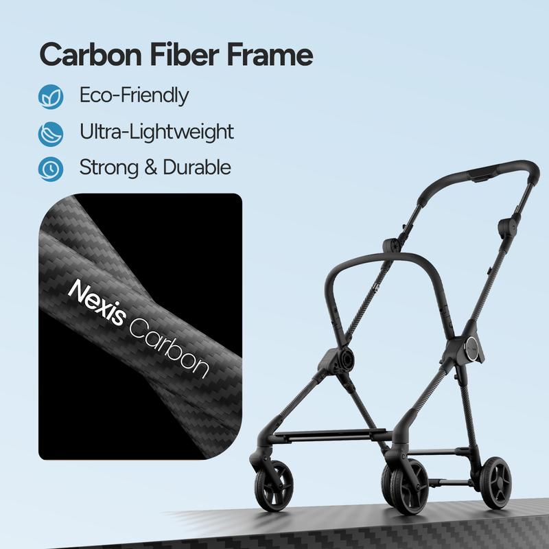 Cochecito de viaje Mompush Nexis Carbon, ultraligero (6,3 kg), compacto y apto para llevar en el avión, plegado automático en un segundo, reclinado completo con una sola mano, desde el nacimiento hasta los 22,7 kg, certificado por JPMA, color verde bosque