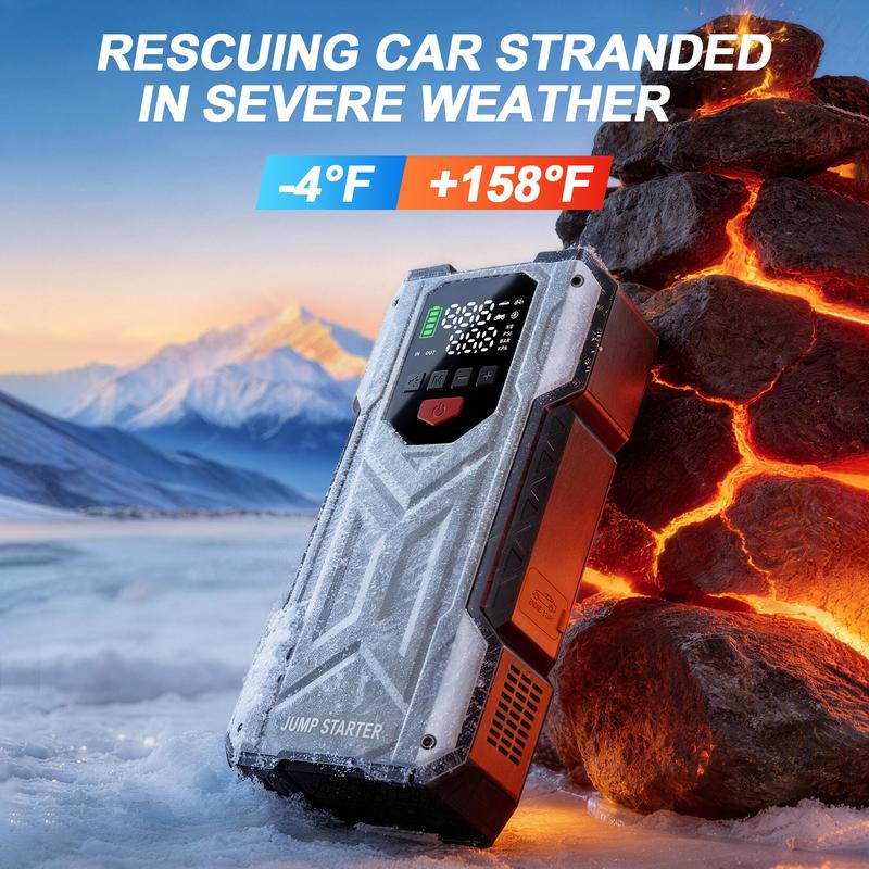 Arrancador de coche de 16000 mAh con compresor de aire incorporado - Arranque de vehículos de 12 V, compatible con modelos de gasolina de 10 L y diésel de 9 L, herramienta portátil multifuncional de rescate en carretera.