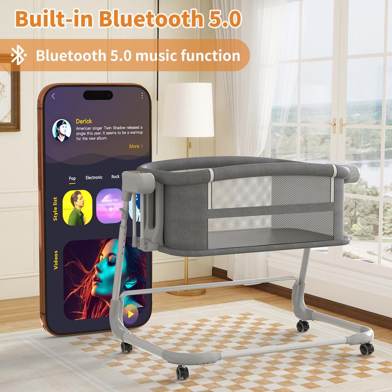 Cuna mecedora eléctrica para bebé, cuna automática Bluetooth con ruedas, cuna ajustable en 4 alturas, cuna colecho, cuna inteligente con ruedas de 5 velocidades para recién nacidos, cuna portátil para guardería infantil.