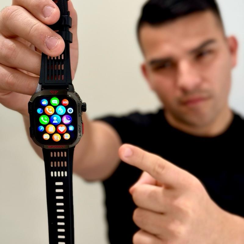 Reloj inteligente LOPEZ TIPS: el mejor reloj inteligente para exteriores para hombres, linterna LED, detector de dinero UV, brújula, sensor de altitud, carcasa resistente de aleación, modos deportivos y de fitness.