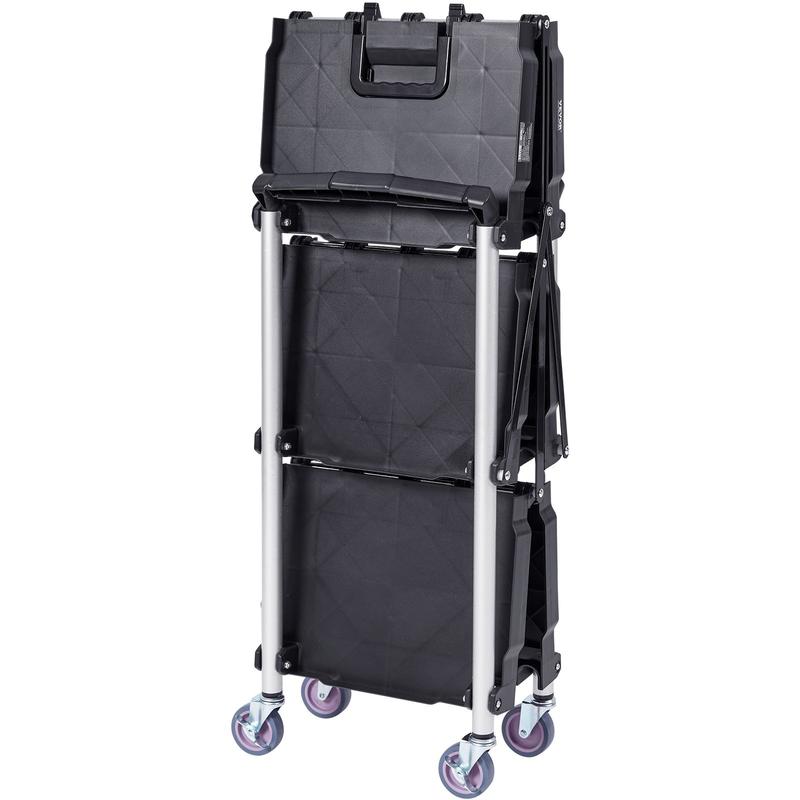Carro de servicio móvil VEVOR de PVC resistente con 3 estantes - Capacidad de 75 kg, ruedas giratorias con bloqueo, asa ergonómica, soporte plegable con ruedas, estantes organizadores estables, ideal para artículos del hogar, hoteles y almacenes.