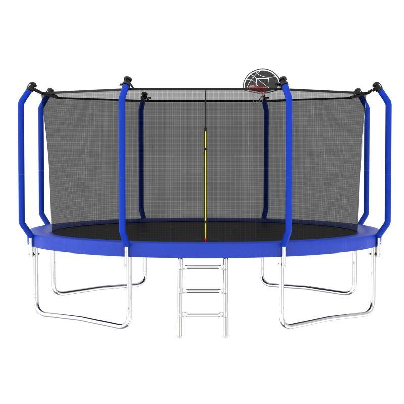 Cama elástica azul de 8/10/12/14 pies para parque infantil, tamaño estándar, con escalera y aro de baloncesto. Cama elástica resistente para exteriores, reforzada y de mayor grosor. Marca: summerwins.