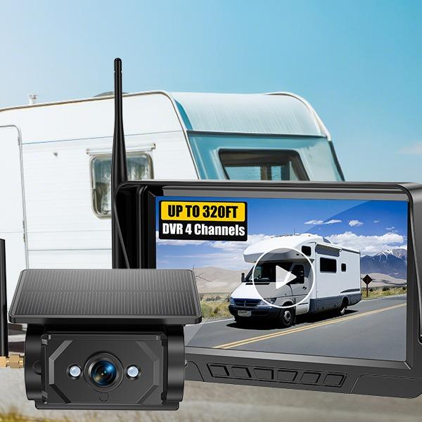 Cámara de visión trasera magnética inalámbrica para autocaravanas, batería recargable USB-C y alimentación solar, configuración inalámbrica, pantalla HD 1080P de 7" con visión nocturna y grabación en memoria, imán sin instalación, cámara de salpicadero pa