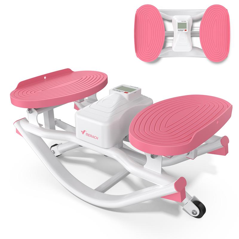 Máquina de esquí Merach Rocking Stepper con diseño de stepper de movimiento 3D, máquina de separación lateral para entrenamiento en casa - Capacidad de 330 libras, diseño compacto y que ahorra espacio, mostrador incorporado BackToSchool