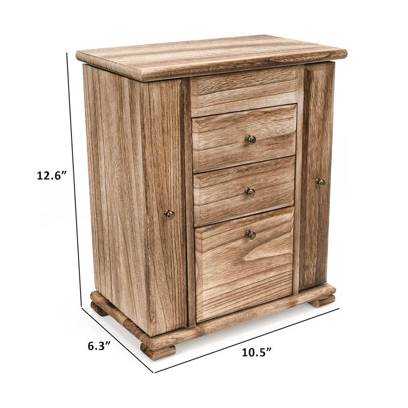 Caja de joyería Emfogo para mujer, cajas y organizadores de joyería de madera rústica con espejo, caja organizadora de joyería de 4 niveles para anillos, pendientes, collares y pulseras.