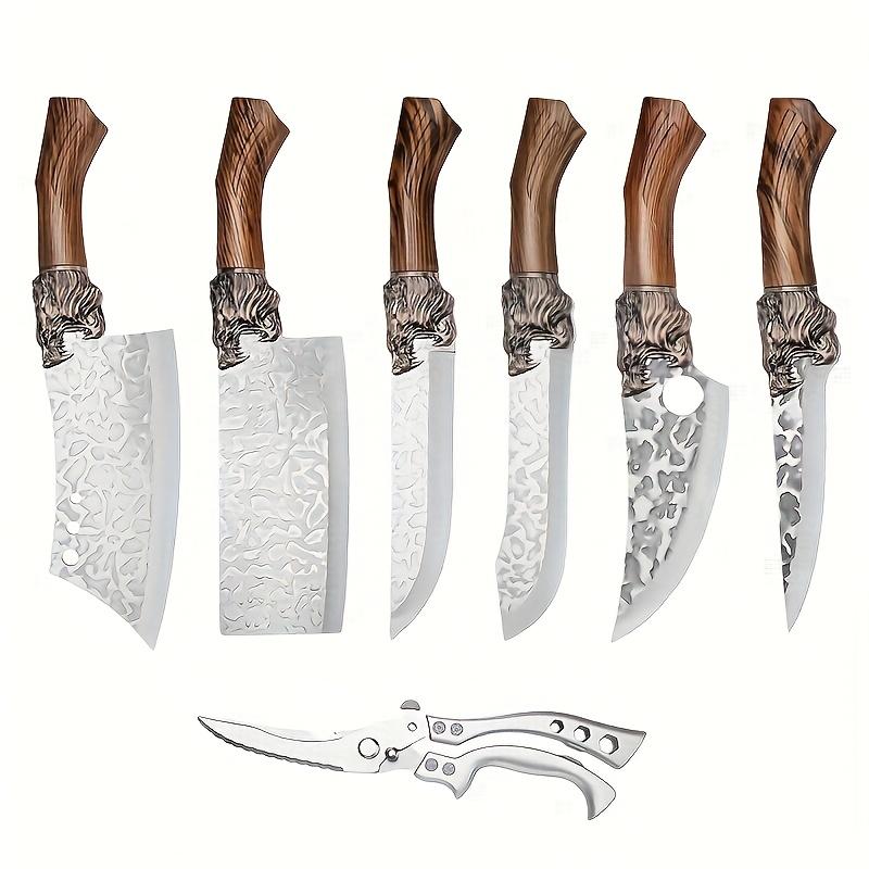 7 piece set, knife, multi-functional set, hotel gift set, outdoor camping car set, scissors, steak knife, beef knife pork knife, chicken and duck meat knife, can easily cut meat, fruit knife, plastic handle upgraded design grip