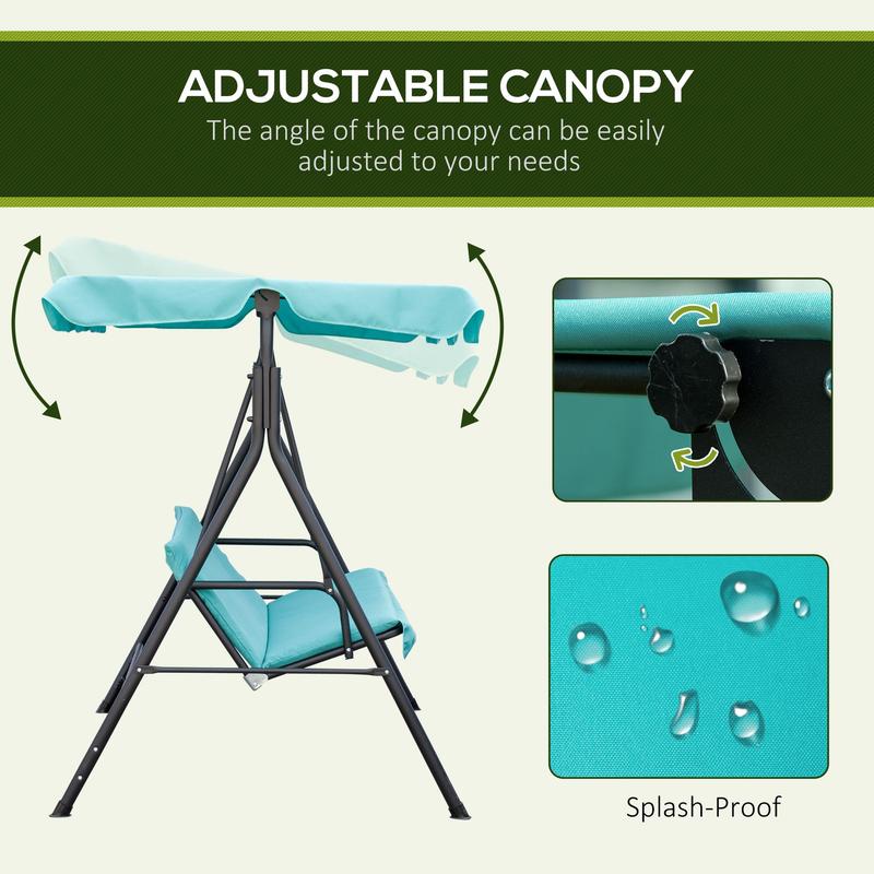 Silla colgante de exterior de 3 plazas para patio con cojín extraíble, estructura de acero y toldo inclinable ajustable para patio, jardín, piscina, balcón o terraza.