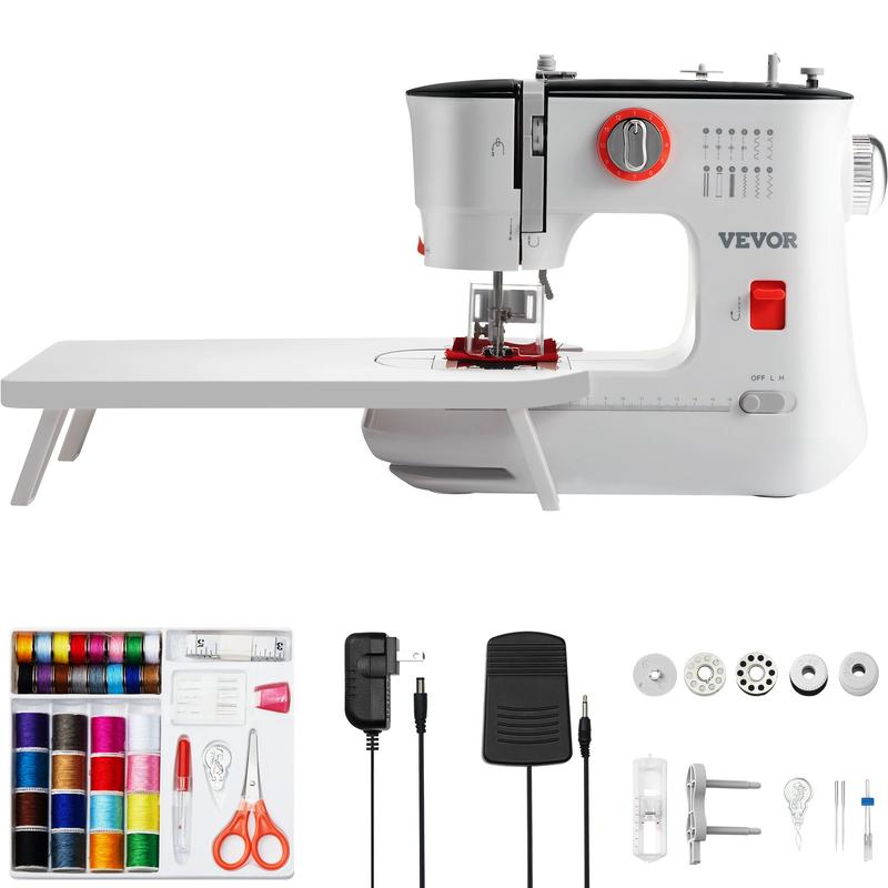 Máquina de coser VEVOR portátil para principiantes con 38 puntadas incorporadas y costura inversa. Máquina de coser de doble velocidad con mesa de extensión y pedal. Kit de accesorios. Ideal para el hogar y los viajes.