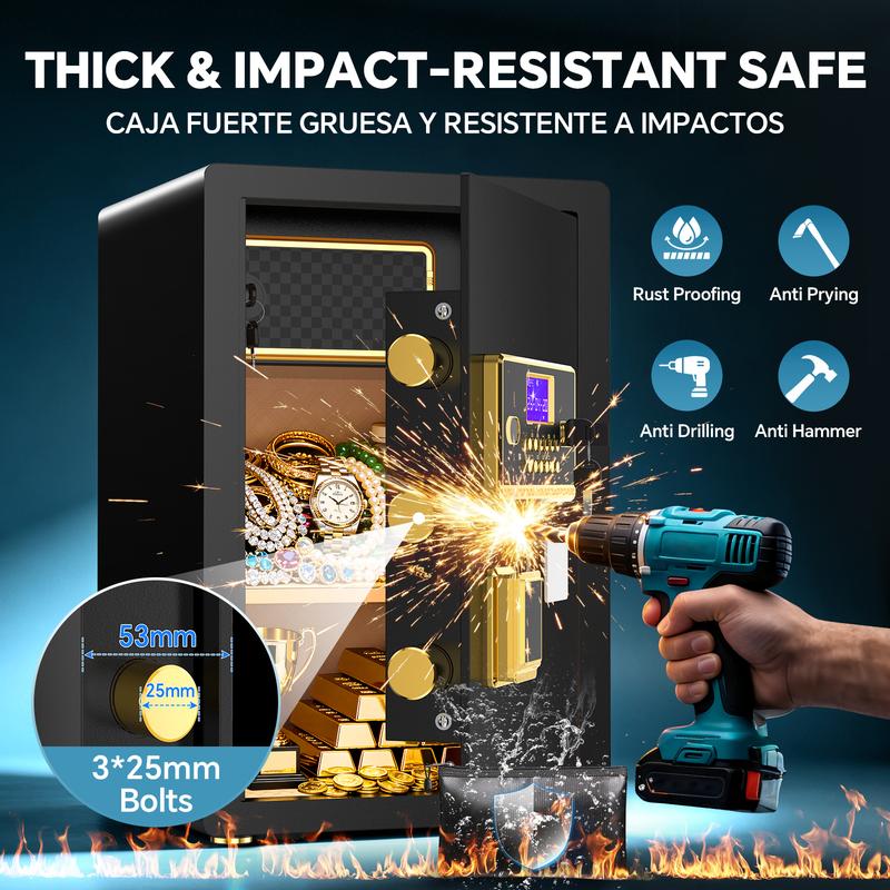 Caja fuerte grande, caja fuerte digital con teclado, sistema de alarma inteligente y cerradura interior, para objetos de valor, dispositivos de espionaje, caja fuerte interior con bolsa ignífuga e impermeable, artículos esenciales para la renovación del h