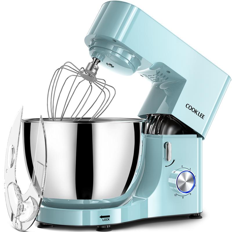 Batidora de pie COOKLEE de 9.5 cuartos y 660 W | Batidora eléctrica de cocina de 10 velocidades con accesorios aptos para lavavajillas (ganchos para masa, batidores planos, batidor de varillas, protector antisalpicaduras) | Perfecta para reposteros casero