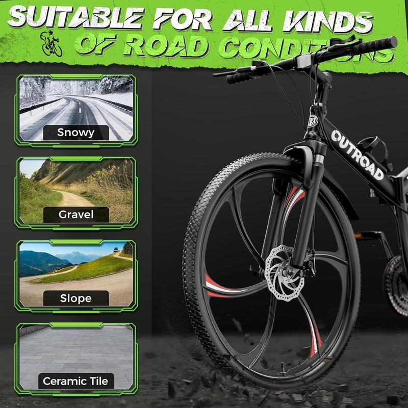 Bicicleta de montaña plegable unisex Outroad de 26 pulgadas - 21 velocidades, cuadro plegable compacto de acero de alto carbono, suspensión completa, frenos de disco dobles, bicicleta de ciclismo para adultos, negro/naranja/verde