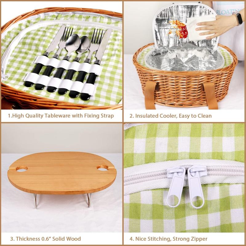 Cesta de picnic de mimbre Hap Tim para 2/4 personas con mesa plegable para vino y juego de cubiertos, bolsa térmica de playa tejida, regalos para parejas, regalos de boda, regalos para el Sr. y la Sra., regalos para despedidas de soltera, lista de bodas #