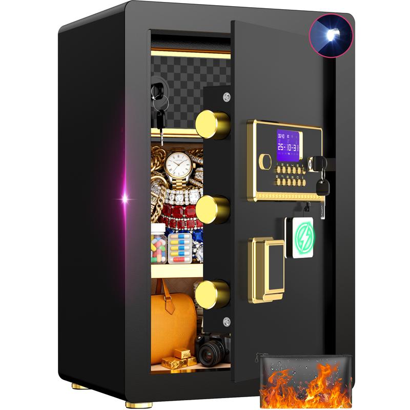 Caja fuerte grande, caja fuerte digital con teclado, sistema de alarma inteligente y cerradura interior, para objetos de valor, dispositivos de espionaje, caja fuerte interior con bolsa ignífuga e impermeable, artículos esenciales para la renovación del h