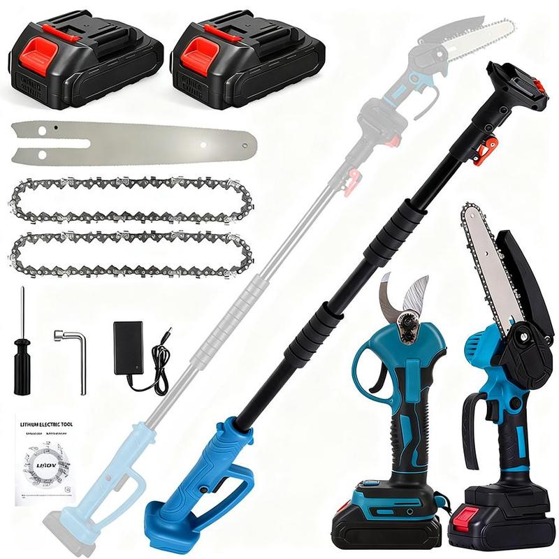 Kit 3 en 1 de sierra de pértiga inalámbrica y mini motosierra con 2 baterías, tijeras de jardín, pértiga extensible: motosierra eléctrica para poda de árboles, cortador de ramas y cadenas.