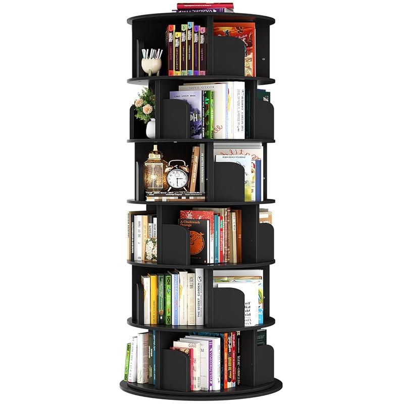 Estantería giratoria Homieasy de 4/5/6 niveles, torre de estantería giratoria de madera con exhibición de 360°, estantería de pie con almacenamiento, estantería giratoria de esquina para espacios pequeños, dormitorio, sala de estudio.
