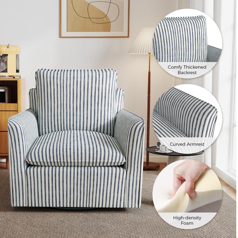 Sillón de lectura giratorio tapizado EBELLO con cojín de respaldo – Sillón moderno sin brazos con asiento suave y patas de madera para dormitorio, sala de estar, espacios pequeños, fácil de montar, silla de tocador
