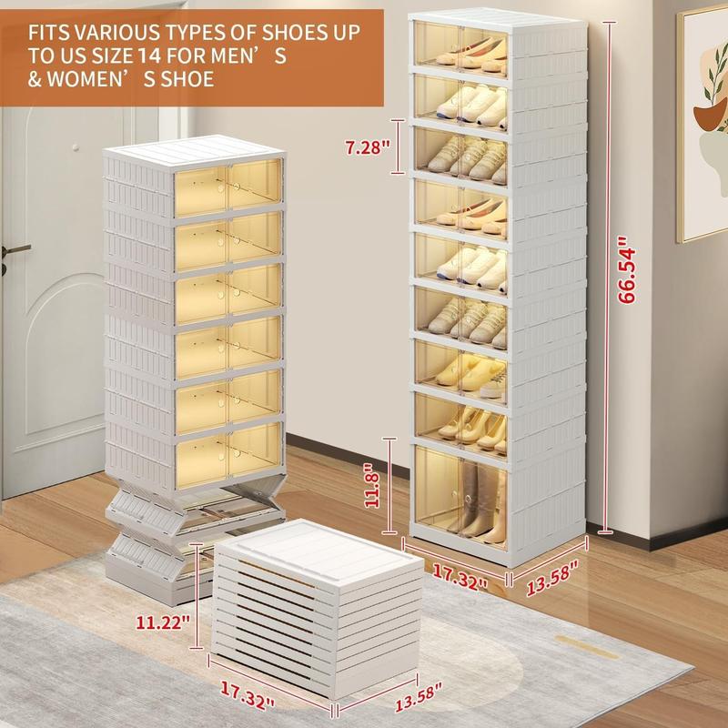 La revolución del zapatero transparente de 9 niveles de NLDD: organizador plegable y expandible para 18 pares, accesorio compacto para armario con cajas transparentes y ruedas. Organizador de zapatos de plástico Springtok con luz para armario.