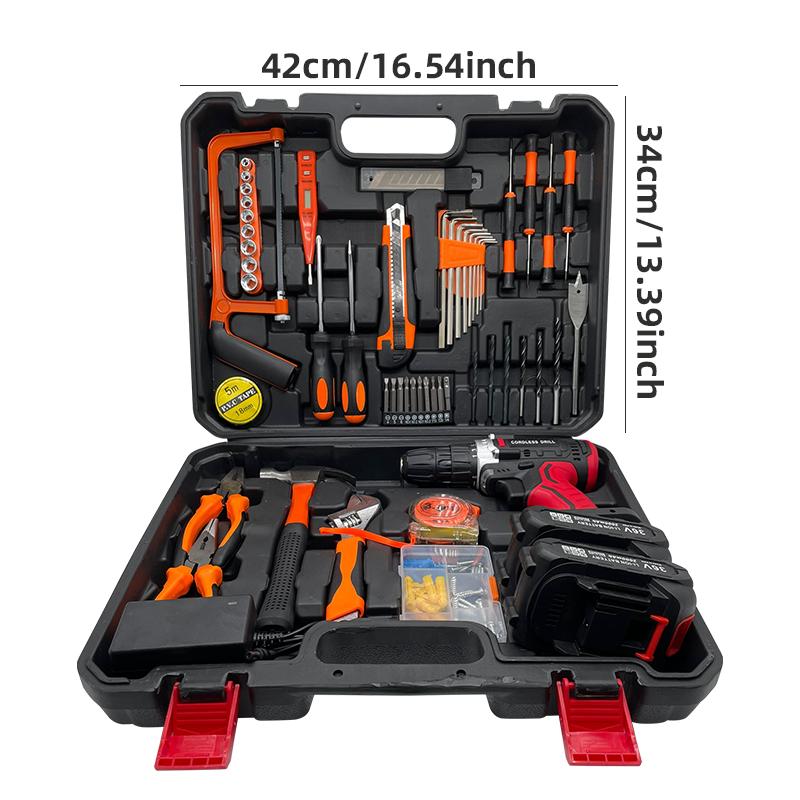 Juego de herramientas de 128 piezas con taladro eléctrico, taladro percutor inalámbrico, kit de herramientas de 110 piezas, juego de herramientas eléctricas domésticas con batería de iones de litio de 21 V y cargador para el hogar.