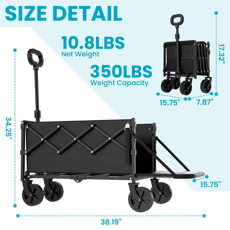 Carro plegable WeCharmer con puerta trasera, carro plegable con capacidad para 159 kg (350 lbs), carro utilitario plegable ligero y portátil para compras, camping, deportes y jardín.