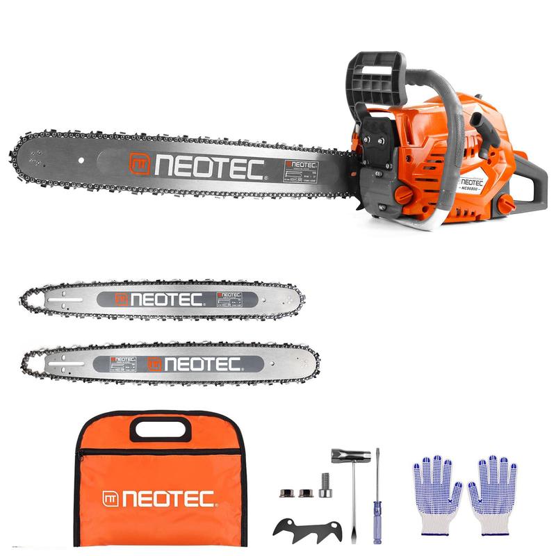 Motosierra de gasolina NEOTEC de 58 cc/62 cc/68 cc, de 2 tiempos, portátil, para tala de árboles, silvicultura y limpieza de patios tras tormentas. Incluye guantes y accesorios.