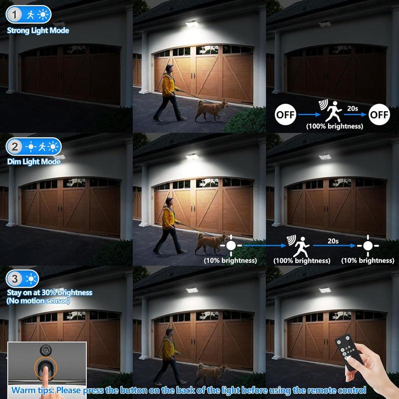 MATULSA 4/2 Luces solares con sensor de movimiento, focos LED solares con control remoto, luces de seguridad de 4000 lúmenes con sensor crepuscular, panel separado, 3 modos/IP65/cable de 5 metros, iluminación exterior para patio y garaje #SummerVibes,camp