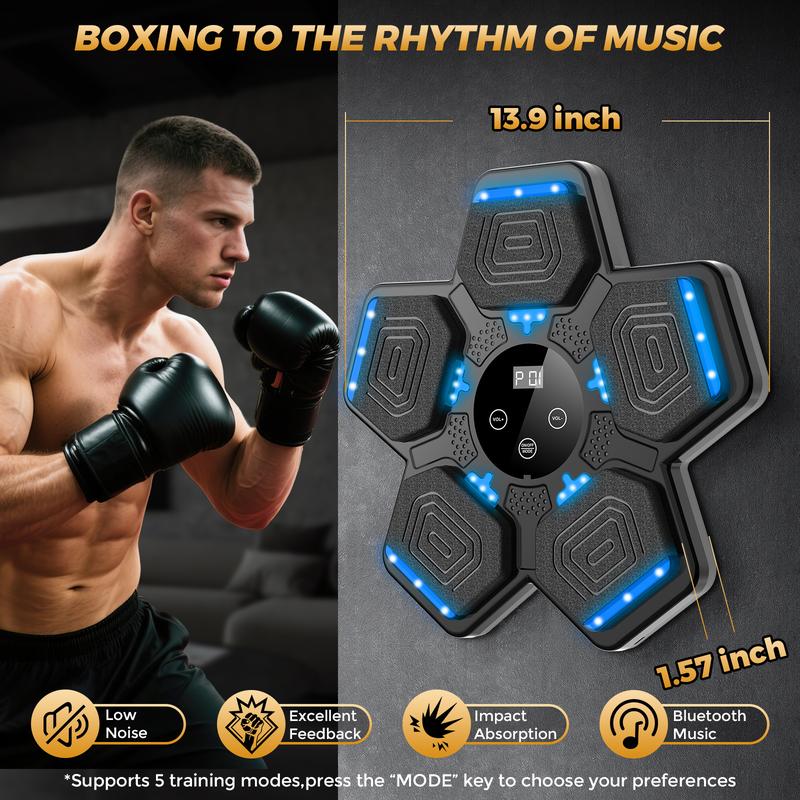 Máquina de boxeo con música Bluetooth mejorada (modelo 2026) con guantes de boxeo y plataforma de golpeo inteligente para montaje en pared, entrenador de boxeo con velocidad ajustable. Equipo de entrenamiento para el hogar, apto para niños mayores de 6 añ