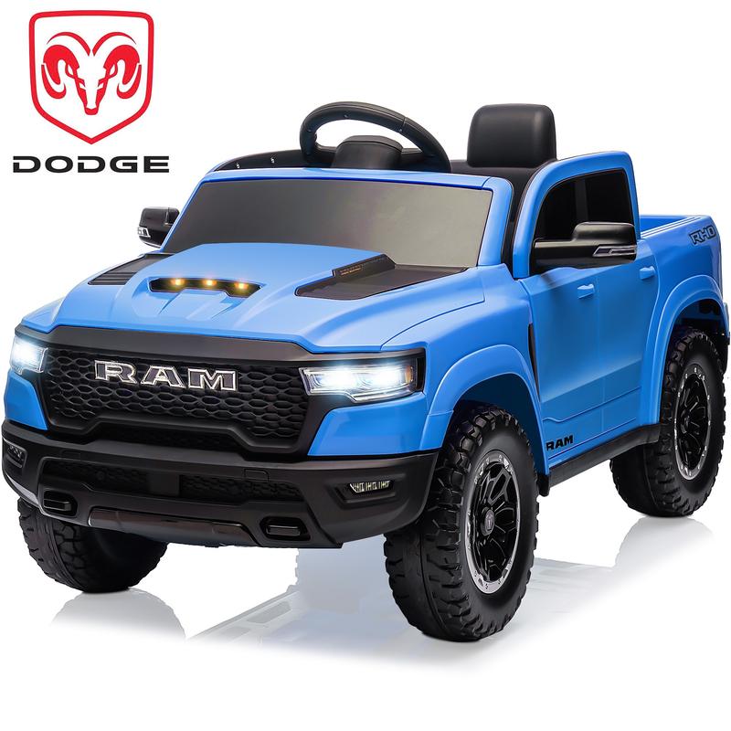 Primer coche eléctrico infantil Dodge RAM 1500 con control remoto, suspensión en las 4 ruedas, cinturón de seguridad de 5 puntos, Bluetooth MP3, luces LED, juguete eléctrico para niños de 3 a 6 años, el mejor regalo de Navidad para niños, Black Friday