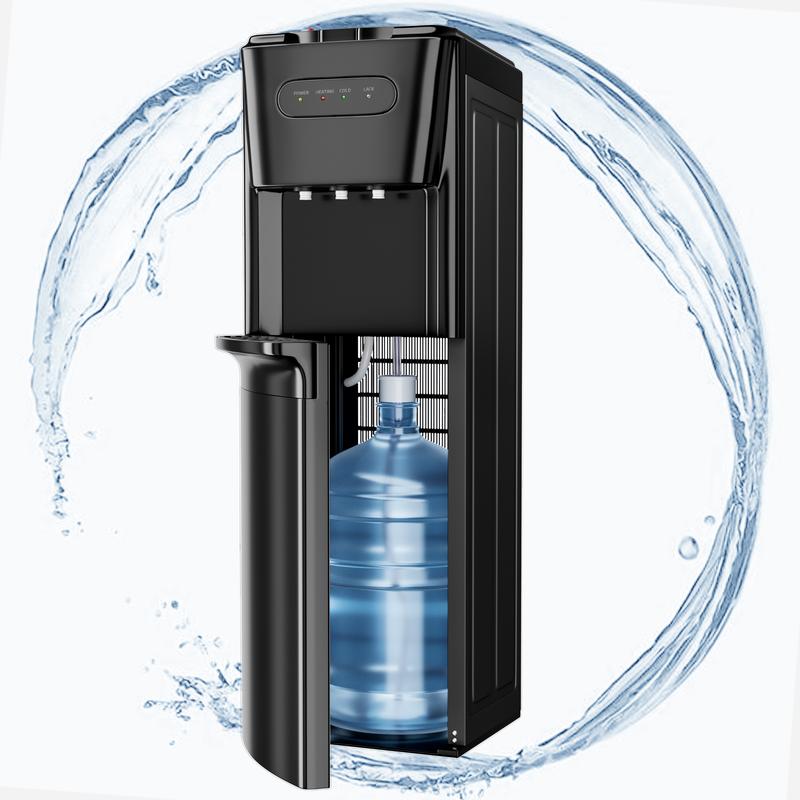 Dispensador de agua caliente, fría y templada TEHANLD para botellas de 3 o 5 galones, artículo para el hogar con indicador de botella vacía, bloqueo de seguridad para niños, ideal para el hogar y la oficina, color negro oscuro.