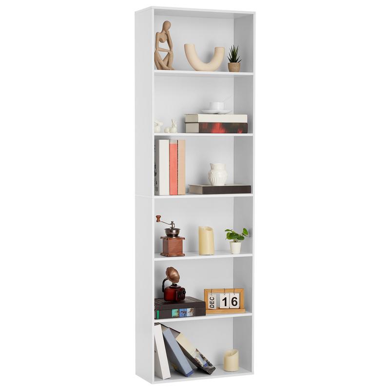 Librería alta de 6 baldas, librería de madera maciza con estilo rústico industrial para oficina en casa, organizador de almacenamiento resistente de 6 niveles para sala de estar.