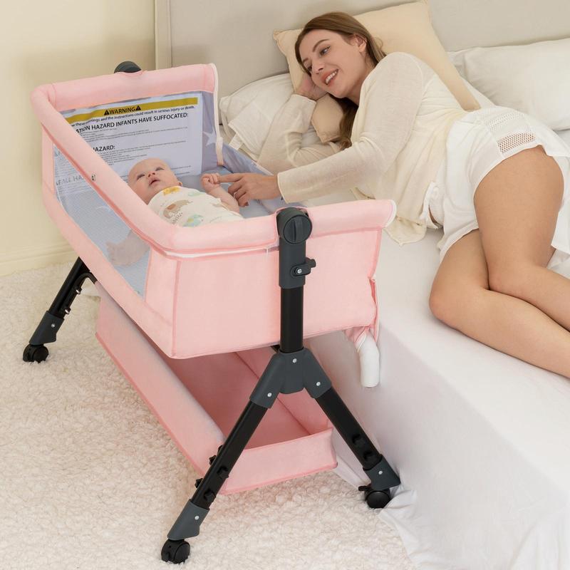 Cuna moisés para bebé, cuna para recién nacidos, cuna de colecho con cesta de almacenamiento y mosquitera, fácil de plegar, altura regulable, cuna portátil de colecho, regalo para el día de la madre