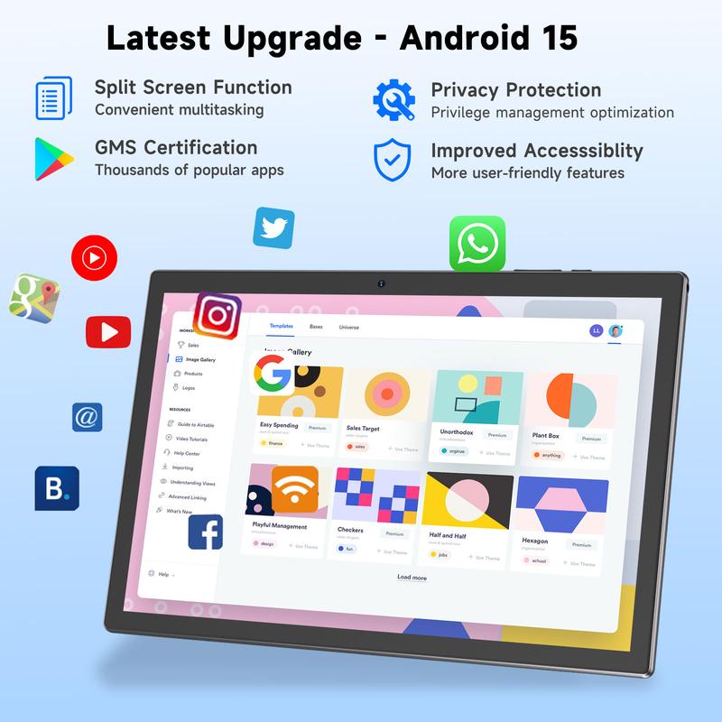 Tablet Android 15.0 de 10,1", 20 GB 6+14 RAM, 128 GB ROM + 1 TB expandible, Octa-Core de 2,0 GHz, WiFi 6 5G y Bluetooth 5.0 con teclado, ratón y lápiz óptico, paquete completo, tabletas perfectas con pantalla táctil.
