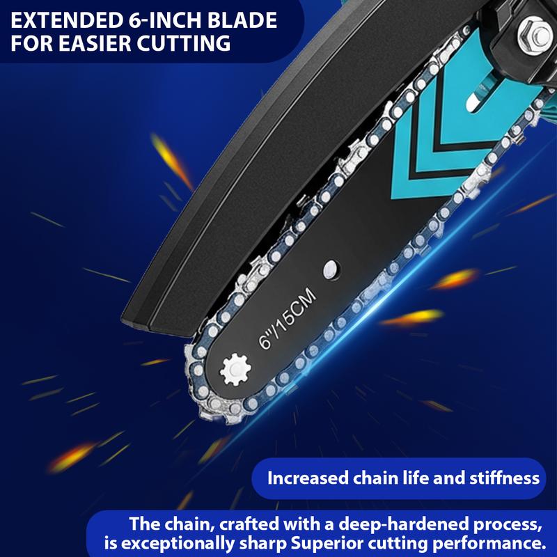 Mini motosierra Saker de 4/6 pulgadas - Batería de larga duración de 3000 mAh (2 unidades), motor de cobre puro mejorado, sierra eléctrica de una mano para hombres y mujeres, herramienta portátil para cortar madera y jardín. Regalo ideal.