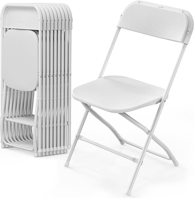 Sillas plegables de plástico VINGLI - Juegos de 4/6/10 piezas, asientos resistentes de color blanco con estructura metálica estable, diseño limpio, muebles de interior que ahorran espacio, fácil plegado, montaje rápido, patas de goma que protegen los suel