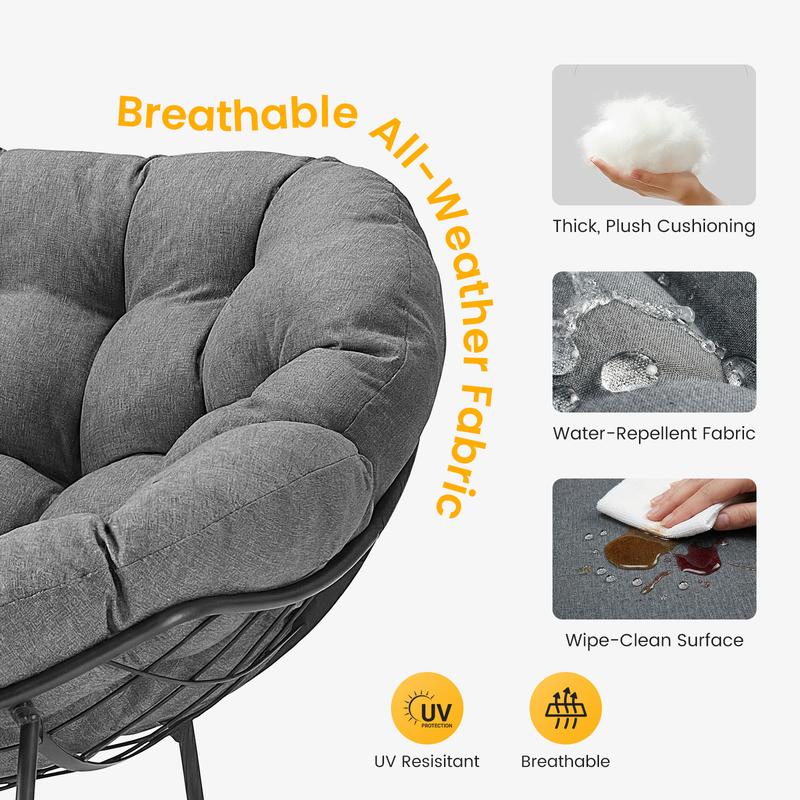 Silla mecedora tipo huevo extragrande y resistente Sweetcrispy con cojín, capazo de soportar hasta 204 kg (450 lbs), apta para todo tipo de clima, ideal para patio, jardín o sala de estar.