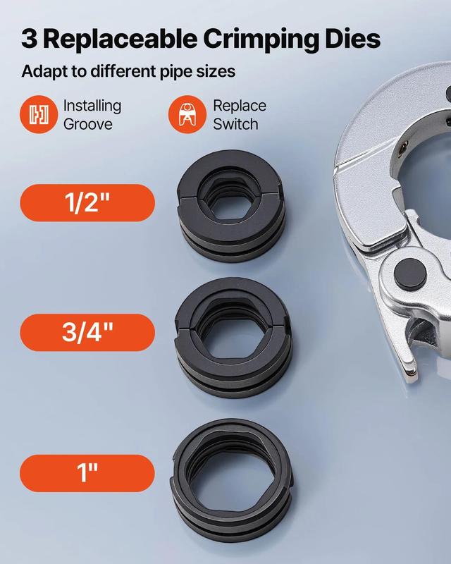 【OfertasParaTi】Herramienta de engaste de tuberías de cobre VEVOR. Herramientas y dispositivos de prensado profesional accionados hidráulicamente con mordazas de 1/2", 3/4" y 1". Engastadora de accesorios de tubería de cobre para espacios estrechos y acces