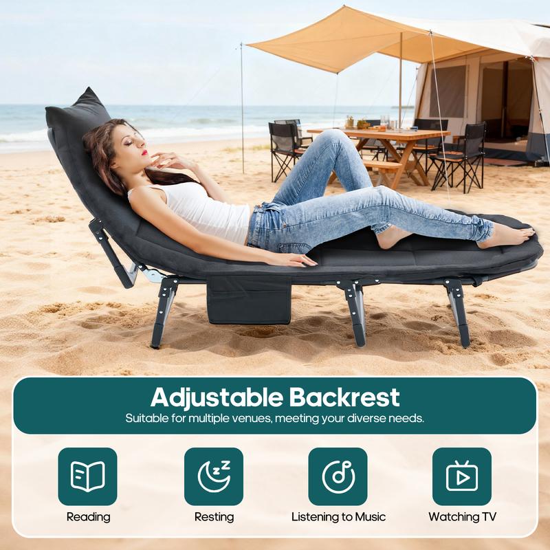 Cama plegable de camping Sweetcrispy para adultos, ajustable en 6 ángulos, con colchón, ideal para acampar, la oficina o actividades al aire libre. Cama plegable ligera que soporta hasta 204 kg (450 lbs).